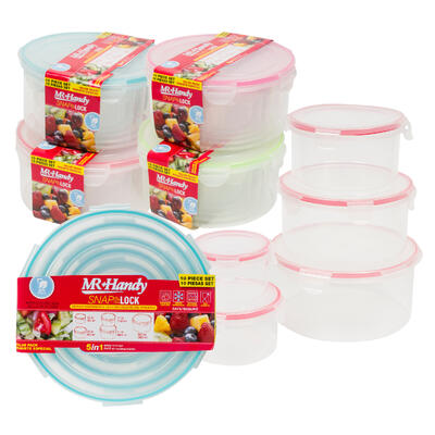 5pc plastic round food container w lid -- 16 per case