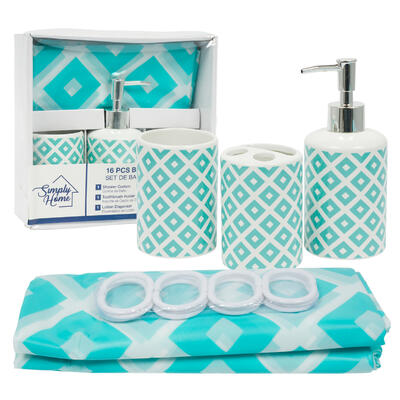 16 piece peva bathroom set- turquoise -- 16 per case