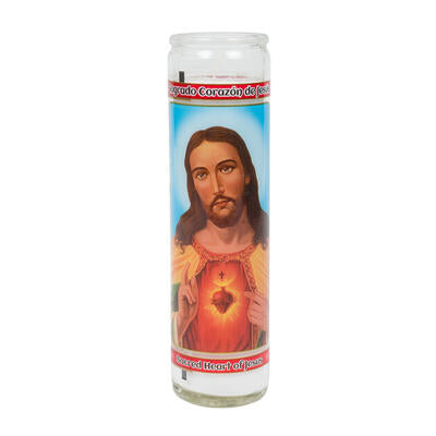 sagrado corazon candle- 8 - white -- 12 per case