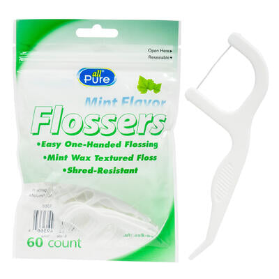 60ct plastic floss picks- white -- 48 per case