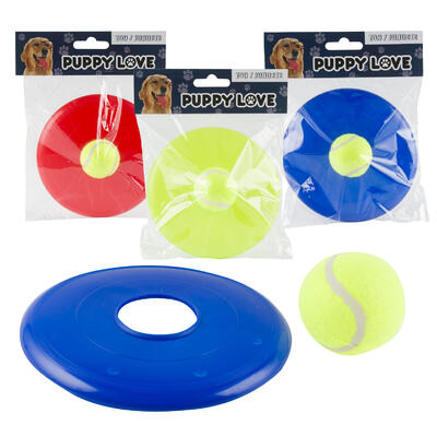 frisbee pet toy w tennis ball- 9 - 3 assortment -- 36 per case