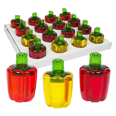 chili shaped salt and pepper set- 3 assortments -- 36 per case