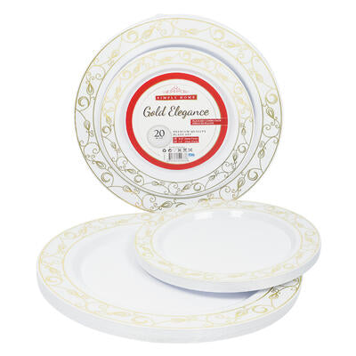 20 piece plate set- white with gold design -- 12 per case