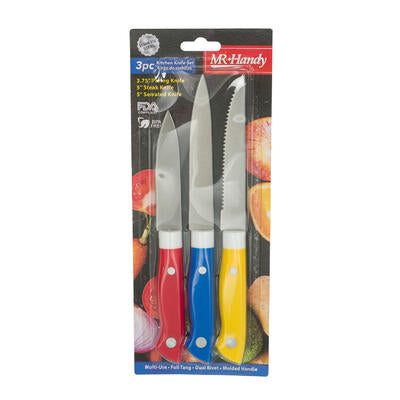 3 piece knife set- 8 - assorted colors -- 72 per case