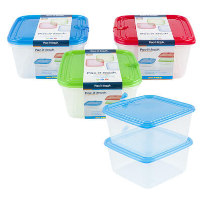 2pk square plastic container- 68oz- 3 assortments -- 36 per case