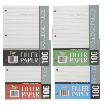 100 sheets three leaf college ruled filler paper -- 36 per case