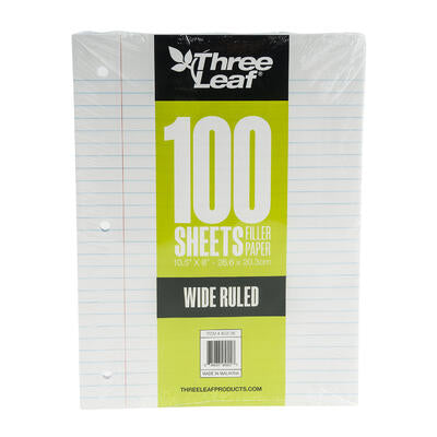 wide ruled filler paper - 100ct -- 36 per case