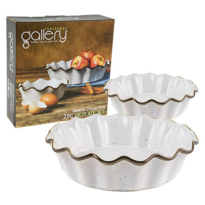 white ceramic pie plates - 2pc set - oven safe -  -- 2 per case