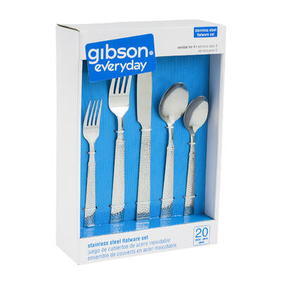 20pc gibson stainless steel flatware set- silver -- 6 per case