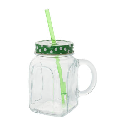 glass mason jars with straw handle and lid - 15oz -- 12 per case