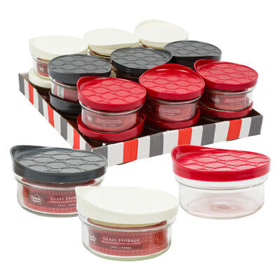 glass food containers - 14oz - 3 assortments -- 18 per case