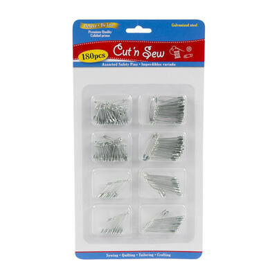 bulk safety pins - assorted sizes - silver  -- 48 per case