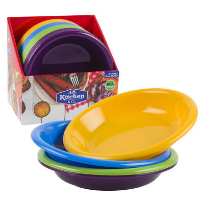 8 inch plastic plates - assorted colors -- 48 per case