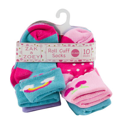 girls cuffed socks - 10 pack - 12-24 months -- 48 per case