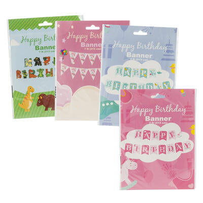 happy birthday banners - 7ft - 4 assortments -- 72 per case