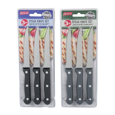 3 piece steak knife set 4.5 inch - assorted colors -- 24 per case