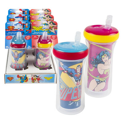 superman/wonderwoman straw cups  -- 6 per case