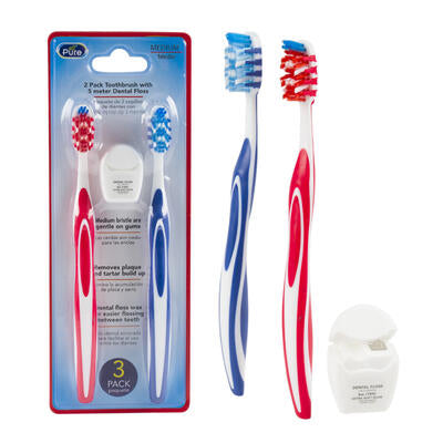 2-pack toothbrush dental kit with floss -- 48 per case