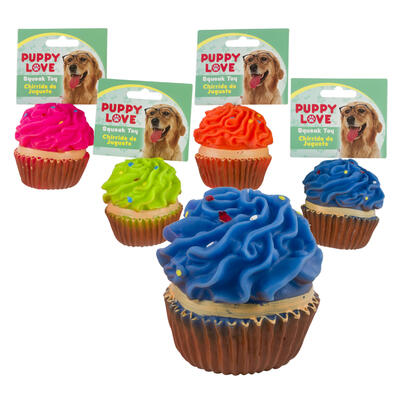 cupcake dog toy- 3 - 4 assorted colors -- 48 per case