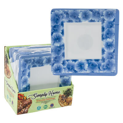 square blue flower dessert plates - 8 inch -- 24 per case