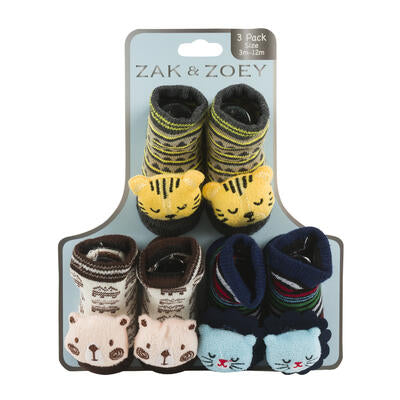 3 pack boys booties - assorted colors -- 36 per case