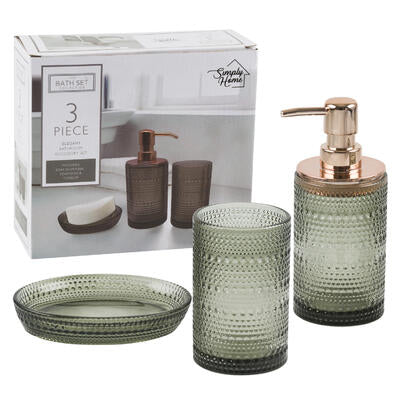 3pc simply home glass embossed bathroom set -- 6 per case