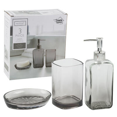 3pc simply home glass bathroom set- clear -- 6 per case