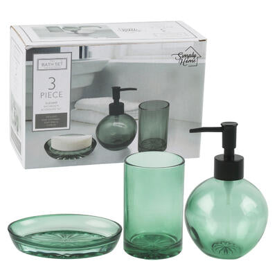 3pc simply home glass bathroom set- green -- 6 per case