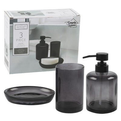 3pc simply home glass bathroom set- black -- 6 per case