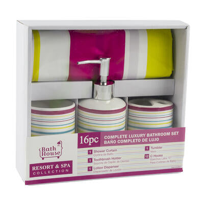 16pc stripes bathroom set - home & garden -- 16 per case