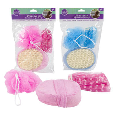 3pc bath sponge set- 2 assorted colors -- 48 per case