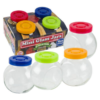 glass jar sets with lids - 4pc - 6oz -- 16 per case