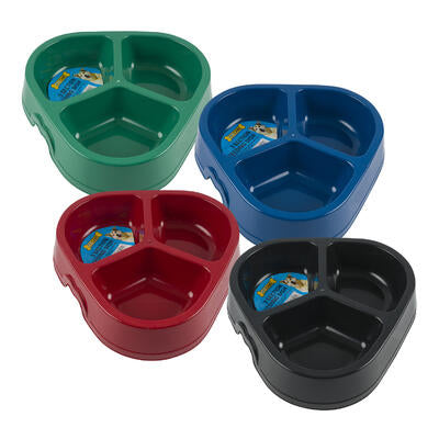 3-section pet dishes - large - assorted colors -- 24 per case