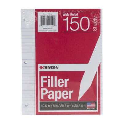 150ct wide ruled refill paper - bulk -- 12 per case