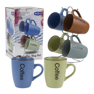 4pc mug sets with stand - 11oz - assorted colors -- 8 per case