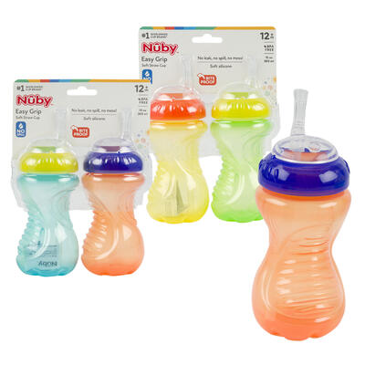 nuby gripper cups with flexible straw - 10oz -- 24 per case