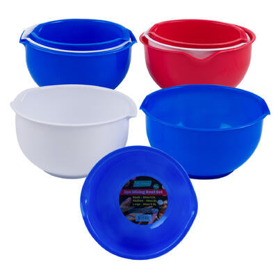 3pc plastic mixing bowl set - 2 assortments -- 24 per case