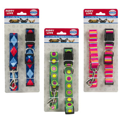 2pc dog leash and collar set- medium- assorted -- 48 per case