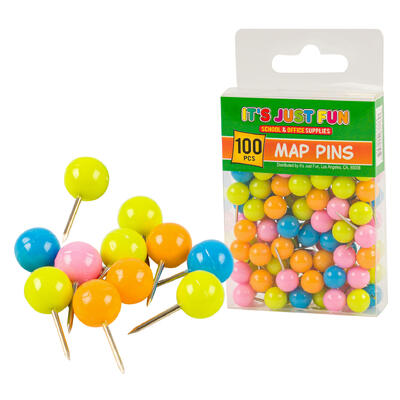 100pc colorful push pins - multicolor -- 96 per case