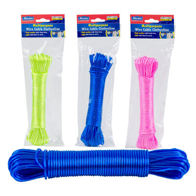 65ft cable clothesline - 3 color options -- 48 per case