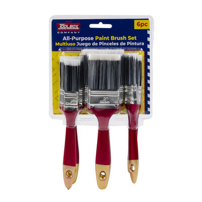 6pc paint brush set - assorted sizes - 24 pack -- 24 per case