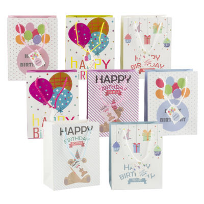 happy birthday gift bags - 4 assortments -- 72 per case