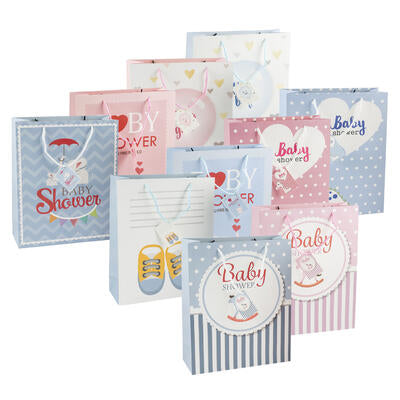 baby shower gift bags - medium - assorted designs -- 72 per case