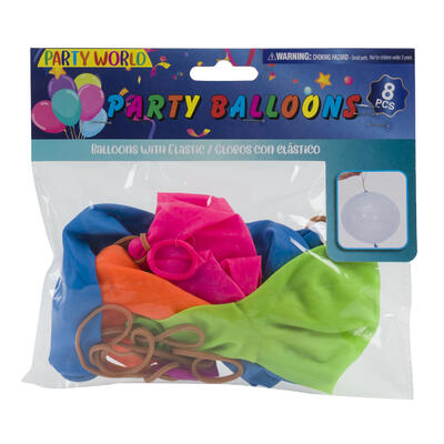 8ct balloons with elastic - 4 assorted colors -- 48 per case