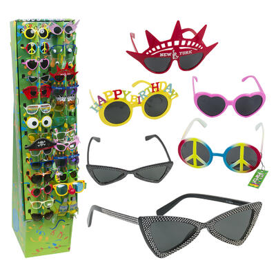 party glasses with display stand - assorted colors  -- 240 per case