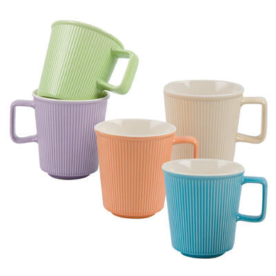 embossed ceramic mugs - 14oz - 6 assorted colors -- 48 per case