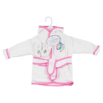 baby robe & bootie set - white & pink -- 24 per case