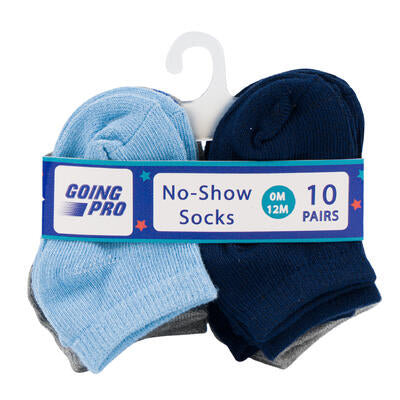 boys no show socks - 12m to 24m - 10 pack -  -- 48 per case