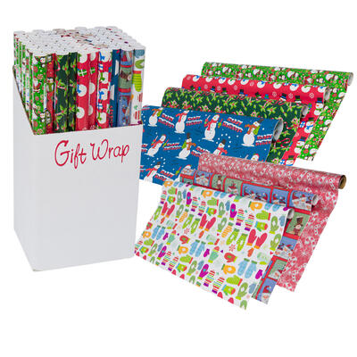 christmas gift wrap- 6 assortments -- 66 per case