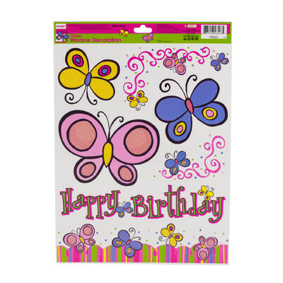 happy b-day butterfly window decorations -- 36 per case